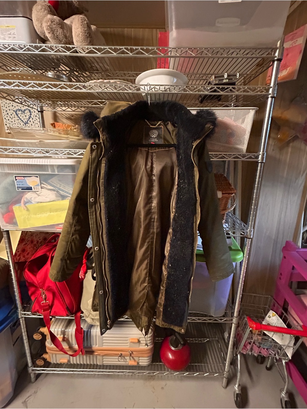 Vince Camuto Olive Green Women's Winter Parka Jacket with Faux Fur Trim - Picture 7 of 7